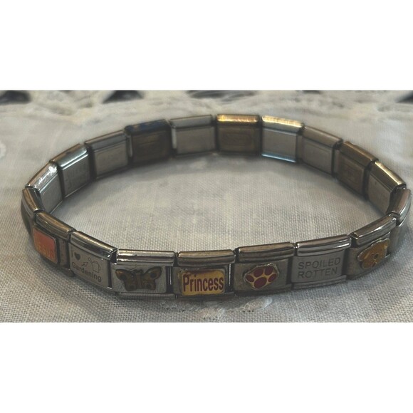 Vintage Pugster Stainless Steel Italian Multi-Charm Link Bracelet - Picture 1 of 10